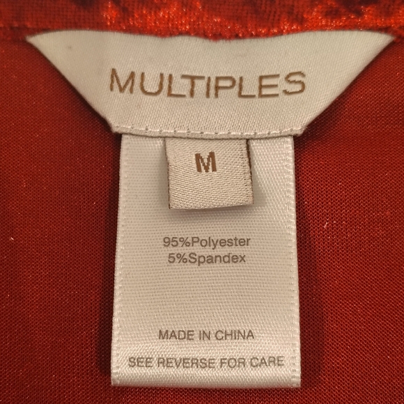 Multiples Blouse Women's Medium Crushed Cranberry Red Velvet Button Up 90s Y2K - Picture 5 of 8